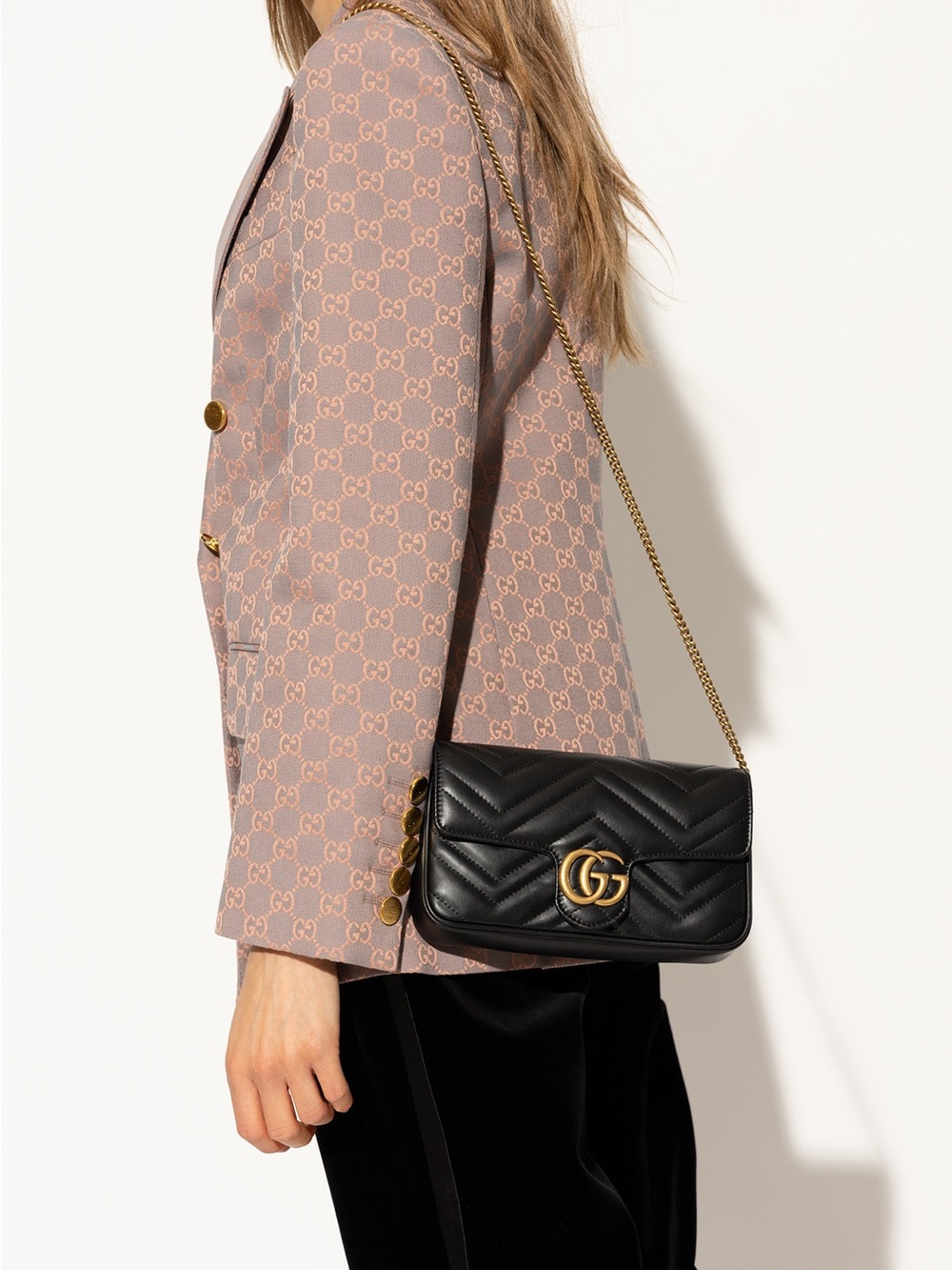 Gucci Black Chevron Marmont Crossbody Bag